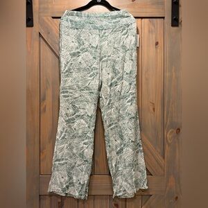O'Neill Green and White Tropical Print Wide-Leg Pants size medium